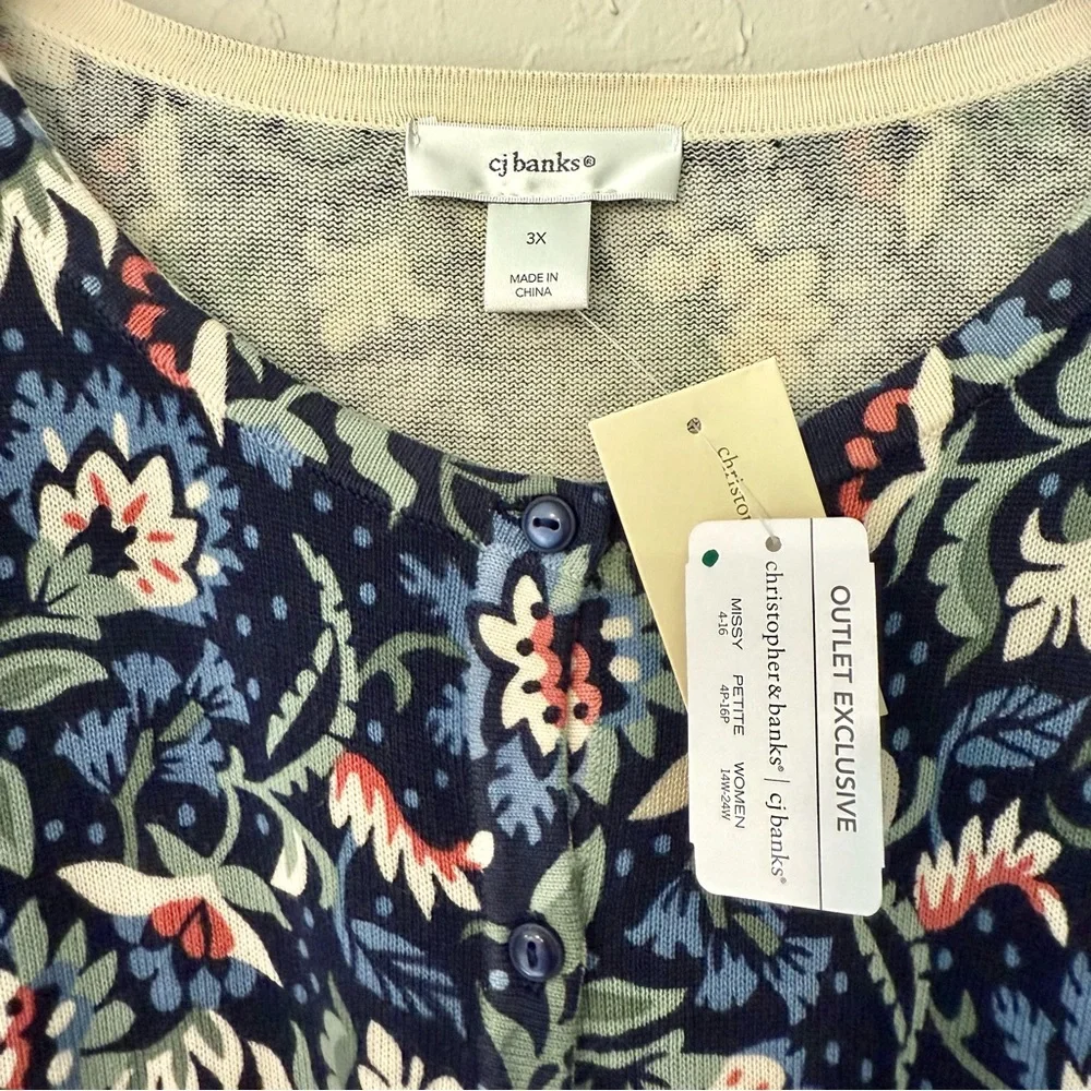CJ Banks-Women’s Plus Navy Olive Floral Pattern-Button Down Sweater-Size 3X-NWT - Picture 5 of 8